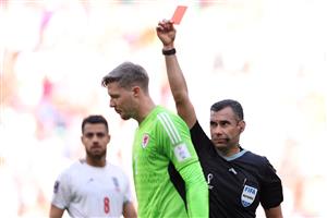 Wayne Hennessey of Wales is shown a red card (Getty Images)