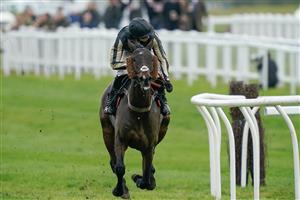 NEWBURY, ENGLAND - NOVEMBER 26: Harry Cobden riding McFabulous clear the last to win The Coral John Francome Novices