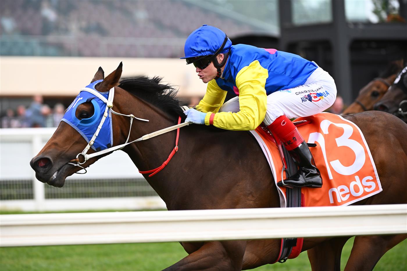 MELBOURNE, AUSTRALIA - NOVEMBER 26: Craig Williams riding See You In Heaven winning Race 8, the Neds Sandown Guineas, during Melbourne Racing at Caulfield Racecourse on November 26, 2022 in Melbourne, Australia. (Photo by Vince Caligiuri/Getty Images)