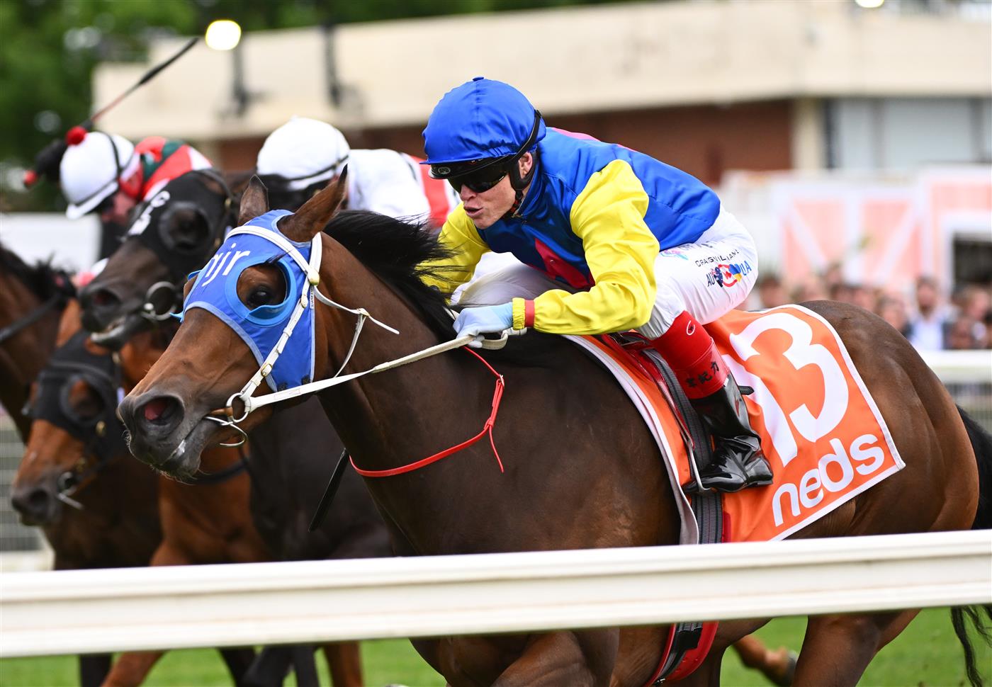 MELBOURNE, AUSTRALIA - NOVEMBER 26: Craig Williams riding See You In Heaven winning Race 8, the Neds Sandown Guineas, during Melbourne Racing at Caulfield Racecourse on November 26, 2022 in Melbourne, Australia. (Photo by Vince Caligiuri/Getty Images)