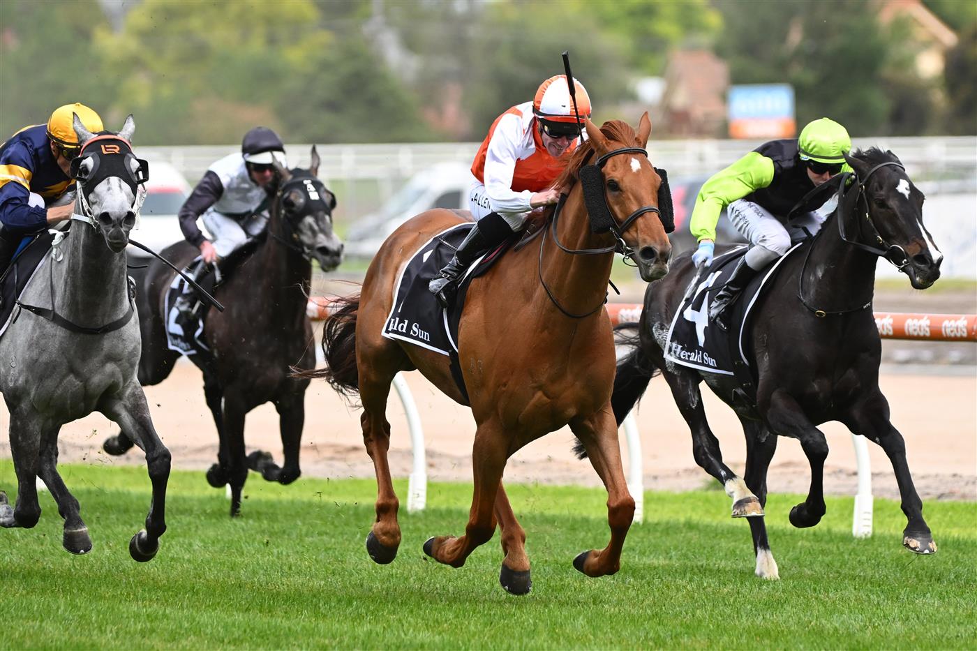 MELBOURNE, AUSTRALIA - NOVEMBER 26: John Allen riding Vow And Declare winning Race 7, the Herald Sun Zipping Classic, during Melbourne Racing at Caulfield Racecourse on November 26, 2022 in Melbourne, Australia. (Photo by Vince Caligiuri/Getty Images)