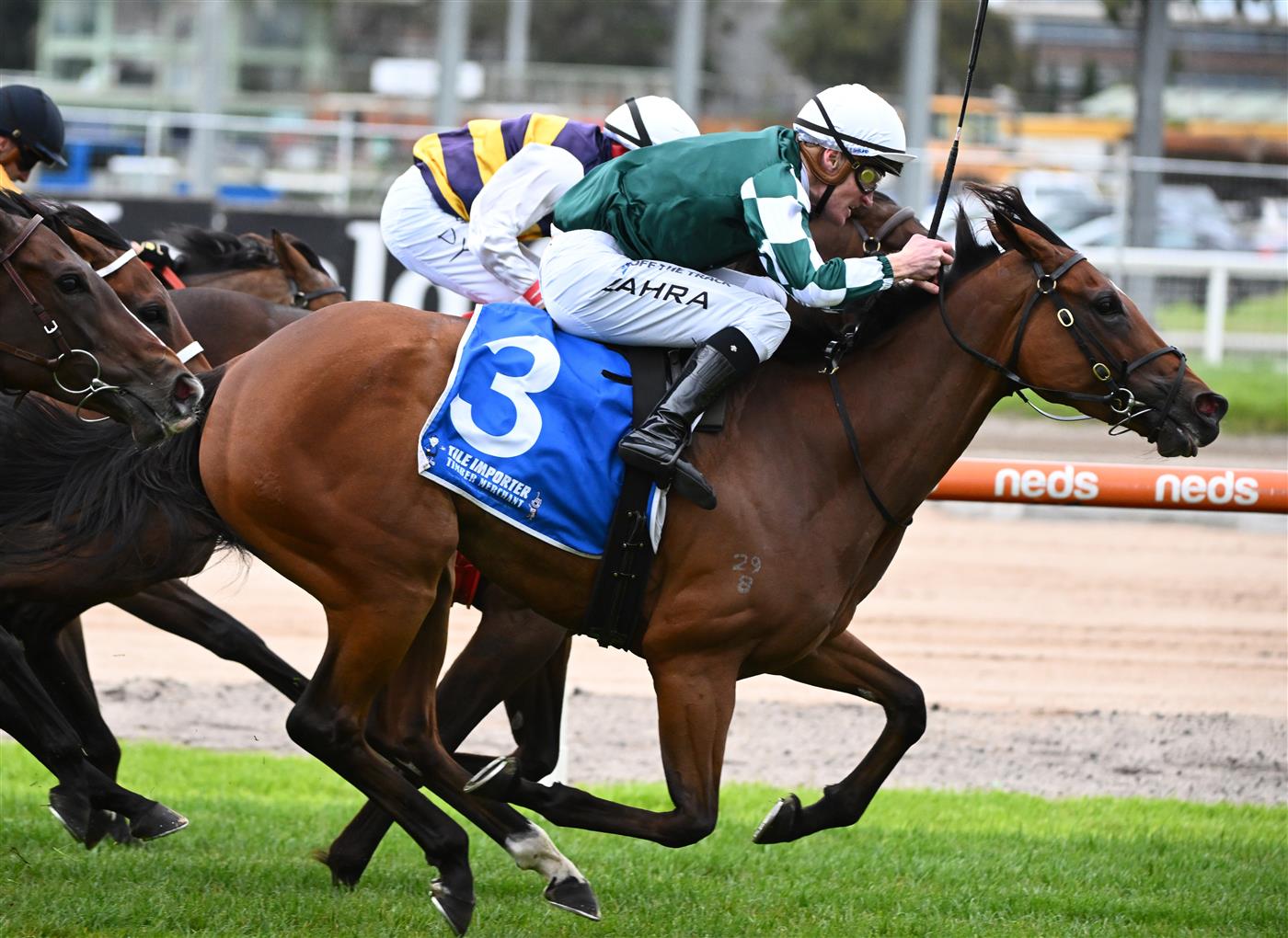 MELBOURNE, AUSTRALIA - NOVEMBER 26: Mark Zahra riding My Whisper winning Race 9, the Tile Importer Summoned Stakes, during Melbourne Racing at Caulfield Racecourse on November 26, 2022 in Melbourne, Australia. (Photo by Vince Caligiuri/Getty Images)