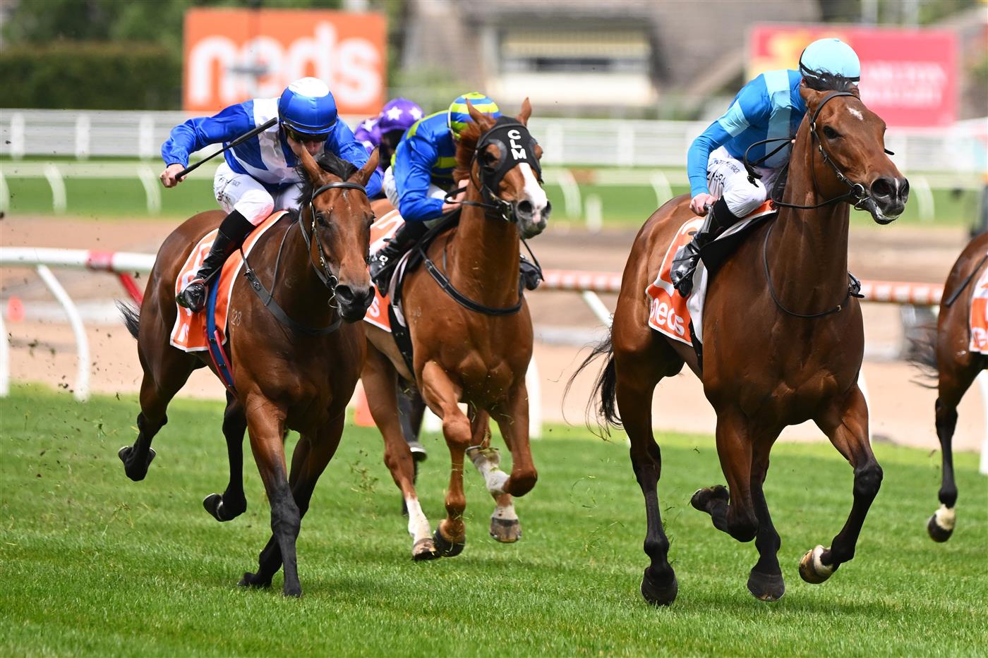 MELBOURNE, AUSTRALIA - NOVEMBER 26: Mark Zahra riding Crosshaven winning Race 5, the Kevin Heffernan Stakes, during Melbourne Racing at Caulfield Racecourse on November 26, 2022 in Melbourne, Australia. (Photo by Vince Caligiuri/Getty Images)
