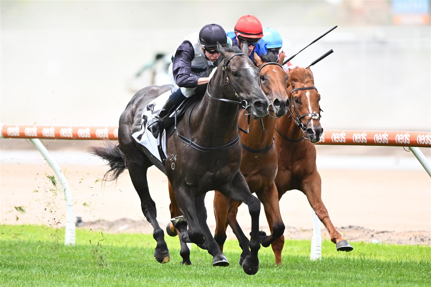 MELBOURNE, AUSTRALIA - NOVEMBER 26: Michael Dee riding Little Brose winning Race 1, the Thoroughbred Club Merson Cooper Stakes, during Melbourne Racing at Caulfield Racecourse on November 26, 2022 in Melbourne, Australia. (Photo by Vince Caligiuri/Getty Images)