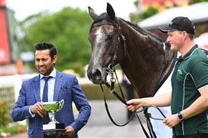 MELBOURNE, AUSTRALIA - NOVEMBER 26: Little Brose after winning Race 1, the Thoroughbred Club Merson Cooper Stakes, during Melbourne Racing at Caulfield Racecourse on November 26, 2022 in Melbourne, Australia. (Photo by Vince Caligiuri/Getty Images)