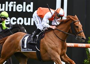 MELBOURNE, AUSTRALIA - NOVEMBER 26: John Allen riding Vow And Declare winning Race 7, the Herald Sun Zipping Classic, during Melbourne Racing at Caulfield Racecourse on November 26, 2022 in Melbourne, Australia. (Photo by Vince Caligiuri/Getty Images)