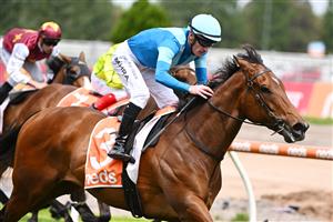 MELBOURNE, AUSTRALIA - NOVEMBER 26: Mark Zahra riding Crosshaven winning Race 5, the Kevin Heffernan Stakes, during Melbourne Racing at Caulfield Racecourse on November 26, 2022 in Melbourne, Australia. (Photo by Vince Caligiuri/Getty Images)