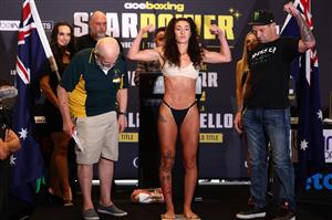 GOLD COAST, AUSTRALIA - DECEMBER 02: Jasmin Parr during the Ace Boxing Event weigh-ins at The Star Gold Coast on December 02, 2022 in Gold Coast, Australia. (Photo by Chris Hyde/Getty Images)