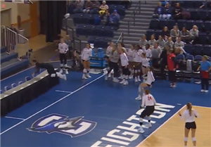 WATCH: College Volleyball Players Smashes Through a Table Before Winning The Point