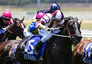 MELBOURNE, AUSTRALIA - DECEMBER 03: Jason Maskiell riding Blistering winning Race 2, the Unified Services F&m Bm78 Handicap, during Melbourne Racing at Pakenham Racecourse on December 03, 2022 in Melbourne, Australia. (Photo by Vince Caligiuri/Getty Images)