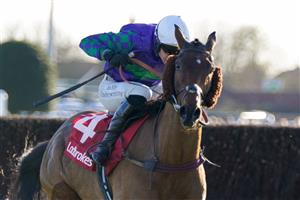 SUNBURY, ENGLAND - DECEMBER 26: Tom O'Brien riding Thyme Hill clear the last to win The Ladbrokes Kauto Star Novices' Chase at Kempton Park Racecourse on December 26, 2022 in Sunbury, England. (Photo by Alan Crowhurst/Getty Images)