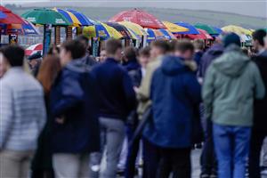 DUBLIN, IRELAND - DECEMBER 28: Bookmakers umbrellas at Leopardstown Racecourse on December 28, 2022 in Dublin, Ireland. (Photo by Alan Crowhurst/Getty Images)