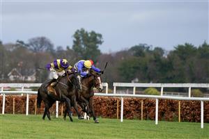 DUBLIN, IRELAND - DECEMBER 28: Rachael Blackmore riding Deep Cave (purple/yellow) win The Savills Maiden Hurdle at Leopardstown Racecourse on December 28, 2022 in Dublin, Ireland. (Photo by Alan Crowhurst/Getty Images)