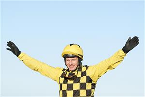 DUBLIN, IRELAND - DECEMBER 29: Paul Townend celebrates after riding State Man to win The Matheson Hurdle at Leopardstown Racecourse on December 29, 2022 in Dublin, Ireland (Photo by Alan Crowhurst/Getty Images)