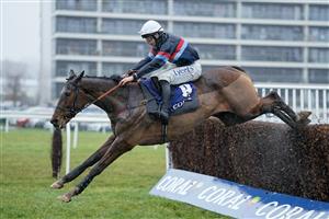 NEWBURY, ENGLAND - DECEMBER 31: Charlie Deutsch riding Gamaret clear the last to win The Coral First For Horse Racing Handicap Chase at Newbury Racecourse on December 31, 2022 in Newbury, England. (Photo by Alan Crowhurst/Getty Images)