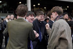 CHELTENHAM, ENGLAND - JANUARY 01: Racegoers delight at a winner at Cheltenham Racecourse on January 01, 2023 in Cheltenham, England. (Photo by Alan Crowhurst/Getty Images)