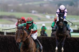 CHELTENHAM, ENGLAND - JANUARY 01: Richard Patrick riding Rapper clear the last to win The AIS Handicap Chase at Cheltenham Racecourse on January 01, 2023 in Cheltenham, England. (Photo by Alan Crowhurst/Getty Images)