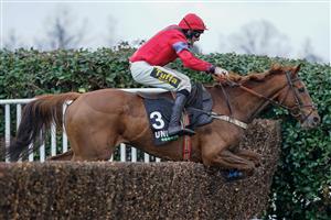 ESHER, ENGLAND - JANUARY 07: Marc Goldstein riding Certainly Red clear the last to win The Read Nicky Henderson's Unibet Blog Handicap Chase at Sandown Park on January 07, 2023 in Esher, England. (Photo by Alan Crowhurst/Getty Images)
