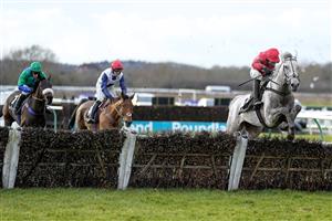 WARWICK, ENGLAND - JANUARY 14: Harry Skelton riding Grey Dawning clear the last to win The Ballymore Leamington Novices