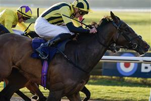 LINGFIELD, ENGLAND - JANUARY 21: James Doyle riding Al Agaila (yellow/black stripes) win The talkSPORT Winter Oaks Fillies' Handicap at Lingfield Park on January 21, 2023 in Lingfield, England. (Photo by Alan Crowhurst/Getty Images)