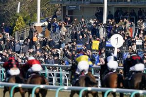 LINGFIELD, ENGLAND - JANUARY 21: A good sized crowd watch The BetUK's Acca Club 5 Free Bet Handicap at Lingfield Park on January 21, 2023 in Lingfield, England. (Photo by Alan Crowhurst/Getty Images)
