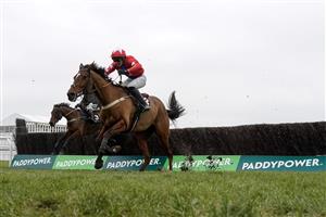 CHELTENHAM, ENGLAND - JANUARY 28: Niall Houlihan riding Editeur Du Gite clear the last to win The Albert Bartlett Clarence House Chase at Cheltenham Racecourse on January 28, 2023 in Cheltenham, England. (Photo by Alan Crowhurst/Getty Images)