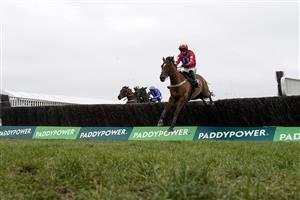 CHELTENHAM, ENGLAND - JANUARY 28: Niall Houlihan riding Editeur Du Gite clear the last to win The Albert Bartlett Clarence House Chase at Cheltenham Racecourse on January 28, 2023 in Cheltenham, England. (Photo by Alan Crowhurst/Getty Images)