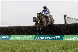 CHELTENHAM, ENGLAND - JANUARY 28: Harry Cobden riding Stage Star clear the last to win The Timeform Novices