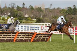 DUBLIN, IRELAND - FEBRUARY 04: Danny Mullins riding Gala Marceau clear the last to win The Donohue Marquees Spring Juvenile Hurdle from Lossiemouth at Leopardstown Racecourse on February 04, 2023 in Dublin, Ireland. (Photo by Alan Crowhurst/Getty Images)