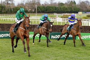 DUBLIN, IRELAND - FEBRUARY 04: Daryl Jacob riding El Fabiolo clear the last to win The Goffs Irish Arkle Novice Chase at Leopardstown Racecourse on February 04, 2023 in Dublin, Ireland. (Photo by Alan Crowhurst/Getty Images)