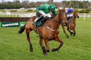 DUBLIN, IRELAND - FEBRUARY 04: Daryl Jacob riding El Fabiolo clear the last to win The Goffs Irish Arkle Novice Chase at Leopardstown Racecourse on February 04, 2023 in Dublin, Ireland. (Photo by Alan Crowhurst/Getty Images)