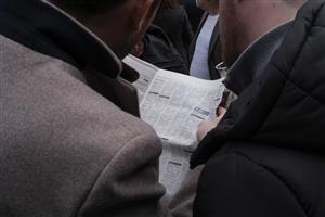 DUBLIN, IRELAND - FEBRUARY 04: Reading the form at Leopardstown Racecourse on February 04, 2023 in Dublin, Ireland. (Photo by Alan Crowhurst/Getty Images)