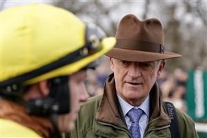 DUBLIN, IRELAND - FEBRUARY 04: Willie Mullins (R) with Paul Townend after Galopin Des Champs wins The Paddy Power Irish Gold Cup at Leopardstown Racecourse on February 04, 2023 in Dublin, Ireland. (Photo by Alan Crowhurst/Getty Images)