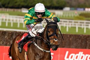 DUBLIN, IRELAND - FEBRUARY 05: Danny Mullins riding Gentleman De Mee clear the last to win The Ladbrokes Dublin Chase at Leopardstown Racecourse on February 05, 2023 in Dublin, Ireland. (Photo by Alan Crowhurst/Getty Images)