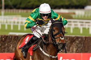 DUBLIN, IRELAND - FEBRUARY 05: Danny Mullins riding Gentleman De Mee clear the last to win The Ladbrokes Dublin Chase at Leopardstown Racecourse on February 05, 2023 in Dublin, Ireland. (Photo by Alan Crowhurst/Getty Images)