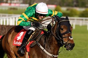 DUBLIN, IRELAND - FEBRUARY 05: Danny Mullins riding Gentleman De Mee clear the last to win The Ladbrokes Dublin Chase at Leopardstown Racecourse on February 05, 2023 in Dublin, Ireland. (Photo by Alan Crowhurst/Getty Images)