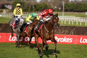 DUBLIN, IRELAND - FEBRUARY 05: Davy Russell riding Mighty Potter clear the last to win The Ladbrokes Novice Chase at Leopardstown Racecourse on February 05, 2023 in Dublin, Ireland. (Photo by Alan Crowhurst/Getty Images)