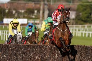 DUBLIN, IRELAND - FEBRUARY 05: Davy Russell riding Mighty Potter clear the last to win The Ladbrokes Novice Chase at Leopardstown Racecourse on February 05, 2023 in Dublin, Ireland. (Photo by Alan Crowhurst/Getty Images)