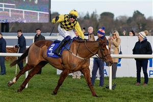 DUBLIN, IRELAND - FEBRUARY 05: Paul Townend riding State Man win The Chanelle Pharma Irish Champion Hurdle at Leopardstown Racecourse on February 05, 2023 in Dublin, Ireland. (Photo by Alan Crowhurst/Getty Images)