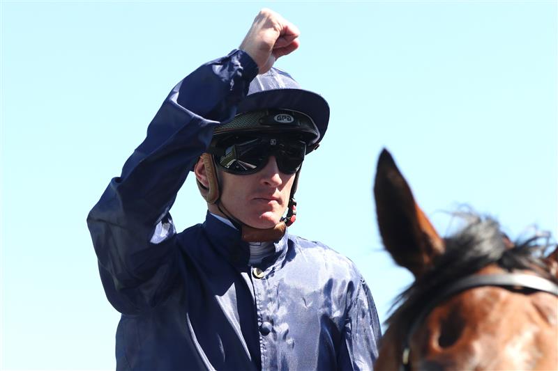 SYDNEY, AUSTRALIA - FEBRUARY 11: Chad Schofield riding Learning To Fly wins Race 6 Inglis Millennium during Sydney Racing at Royal Randwick Racecourse on February 11, 2023 in Sydney, Australia. (Photo by Jeremy Ng/Getty Images)