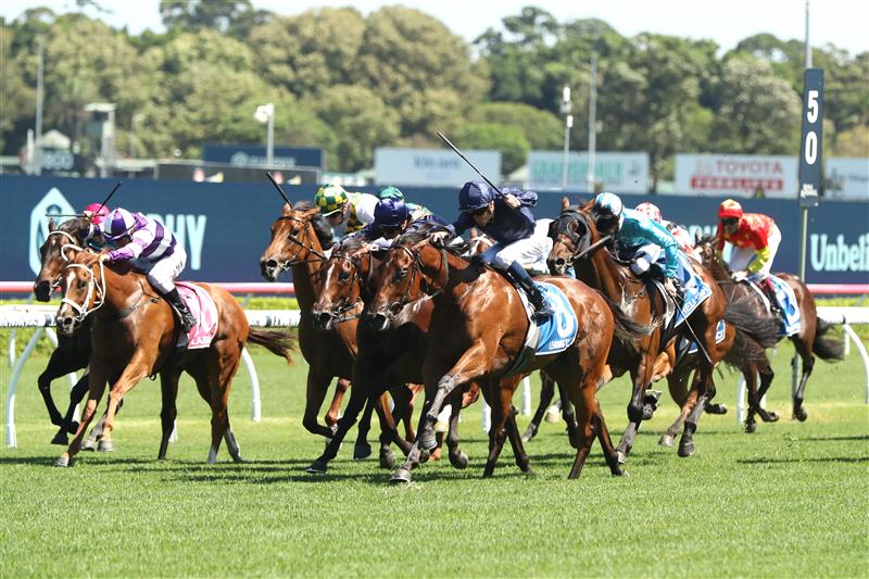 SYDNEY, AUSTRALIA - FEBRUARY 11: Chad Schofield riding Learning To Fly wins Race 6 Inglis Millennium during Sydney Racing at Royal Randwick Racecourse on February 11, 2023 in Sydney, Australia. (Photo by Jeremy Ng/Getty Images)