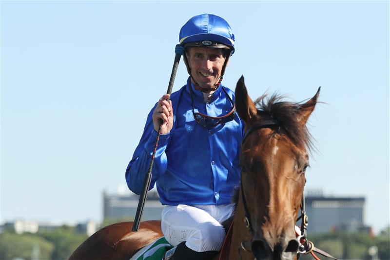 SYDNEY, AUSTRALIA - FEBRUARY 11: Nash Rawiller riding In Secret wins Race 7 TAB Light Fingers Stakes during the Inglis Millennium Day - Sydney Racing at Royal Randwick Racecourse on February 11, 2023 in Sydney, Australia. (Photo by Jeremy Ng/Getty Images)