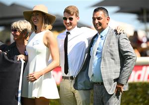 MELBOURNE, AUSTRALIA - FEBRUARY 11: Trainer Julius Sandhu is seen after Lofty Strike won Race 6, the Mccafe Rubiton Stakes, during Melbourne Racing at Sandown Hillside on February 11, 2023 in Melbourne, Australia. (Photo by Vince Caligiuri/Getty Images)
