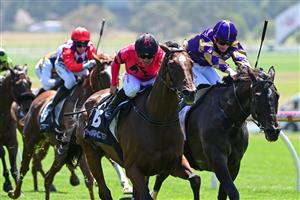 MELBOURNE, AUSTRALIA - FEBRUARY 11: Dean Holland riding So Unusual winning Race 1, Premier Signs Handicap during Melbourne Racing at Sandown Hillside on February 11, 2023 in Melbourne, Australia. (Photo by Vince Caligiuri/Getty Images)