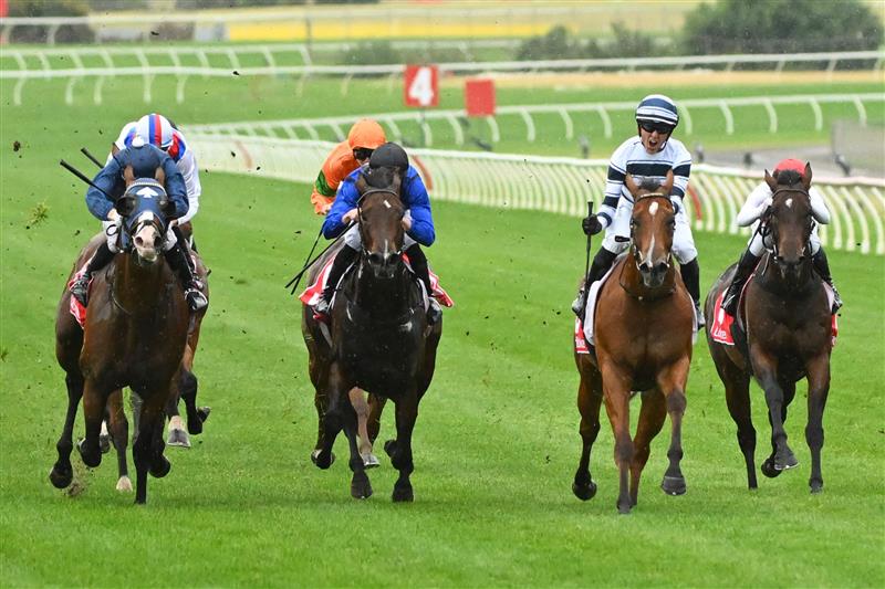 MELBOURNE, AUSTRALIA - FEBRUARY 25:  Ben Thompson riding Uncommon James reacts on the line after winning Race 9, the Ladbrokes Oakleigh Plate,  during Melbourne Racing at Sandown Lakeside on February 25, 2023 in Melbourne, Australia. (Photo by Vince Caligiuri/Getty Images)