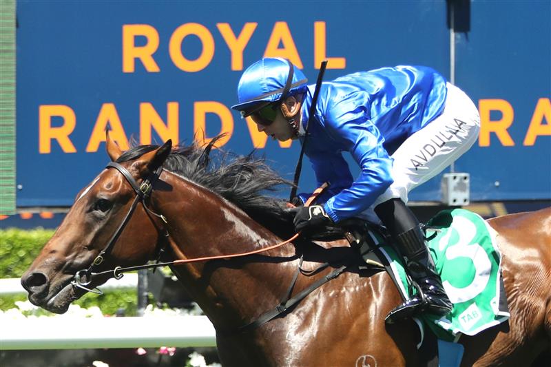 SYDNEY, AUSTRALIA - FEBRUARY 25: Brenton Avdulla riding Corniche wins Race 3 Elite Sand and Soil Skyline Stakes during TAB Chipping Norton Stakes Day - Sydney Racing at Royal Randwick Racecourse on February 25, 2023 in Sydney, Australia. (Photo by Jeremy Ng/Getty Images)
