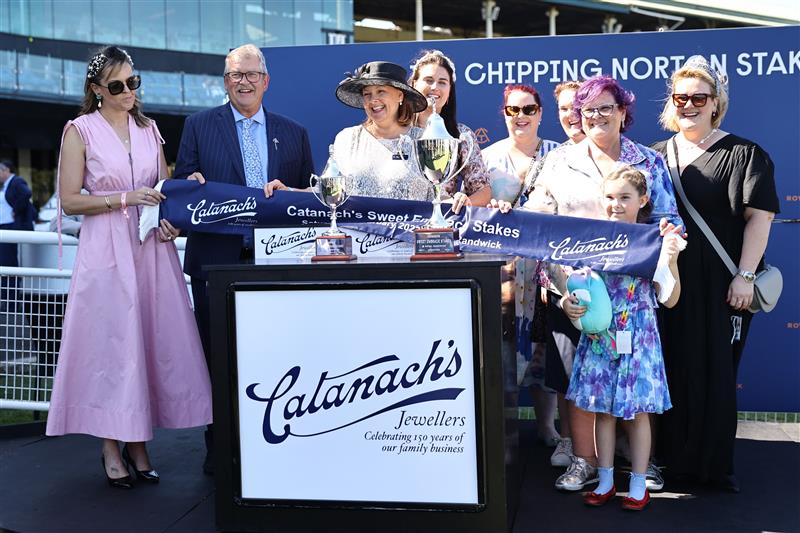 SYDNEY, AUSTRALIA - FEBRUARY 25: Hugh Bowman riding Lazzago wins Race 6 Catanach’s Sweet Embrace Stakes during TAB Chipping Norton Stakes Day - Sydney Racing at Royal Randwick Racecourse on February 25, 2023 in Sydney, Australia. (Photo by Jeremy Ng/Getty Images)