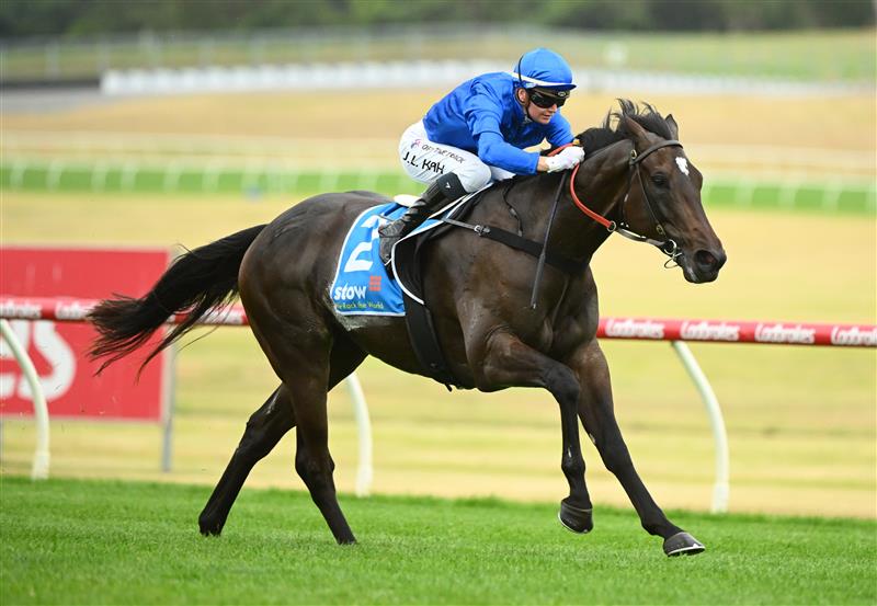 MELBOURNE, AUSTRALIA - FEBRUARY 25: Jamie Kah riding Pericles winning Race 5, the Stow Storage Autumn Classic, during Melbourne Racing at Sandown Lakeside on February 25, 2023 in Melbourne, Australia. (Photo by Vince Caligiuri/Getty Images)