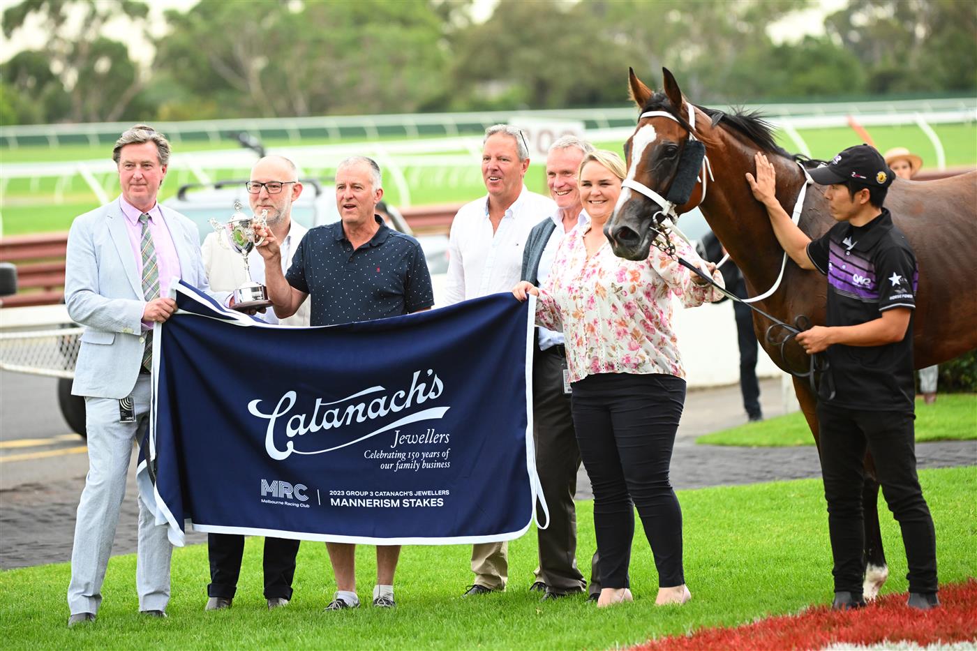 MELBOURNE, AUSTRALIA - FEBRUARY 25: Espiona after winning Race 3, the Catanach's Jewellers Mannerism Stakes, during Melbourne Racing at Sandown Lakeside on February 25, 2023 in Melbourne, Australia. (Getty)