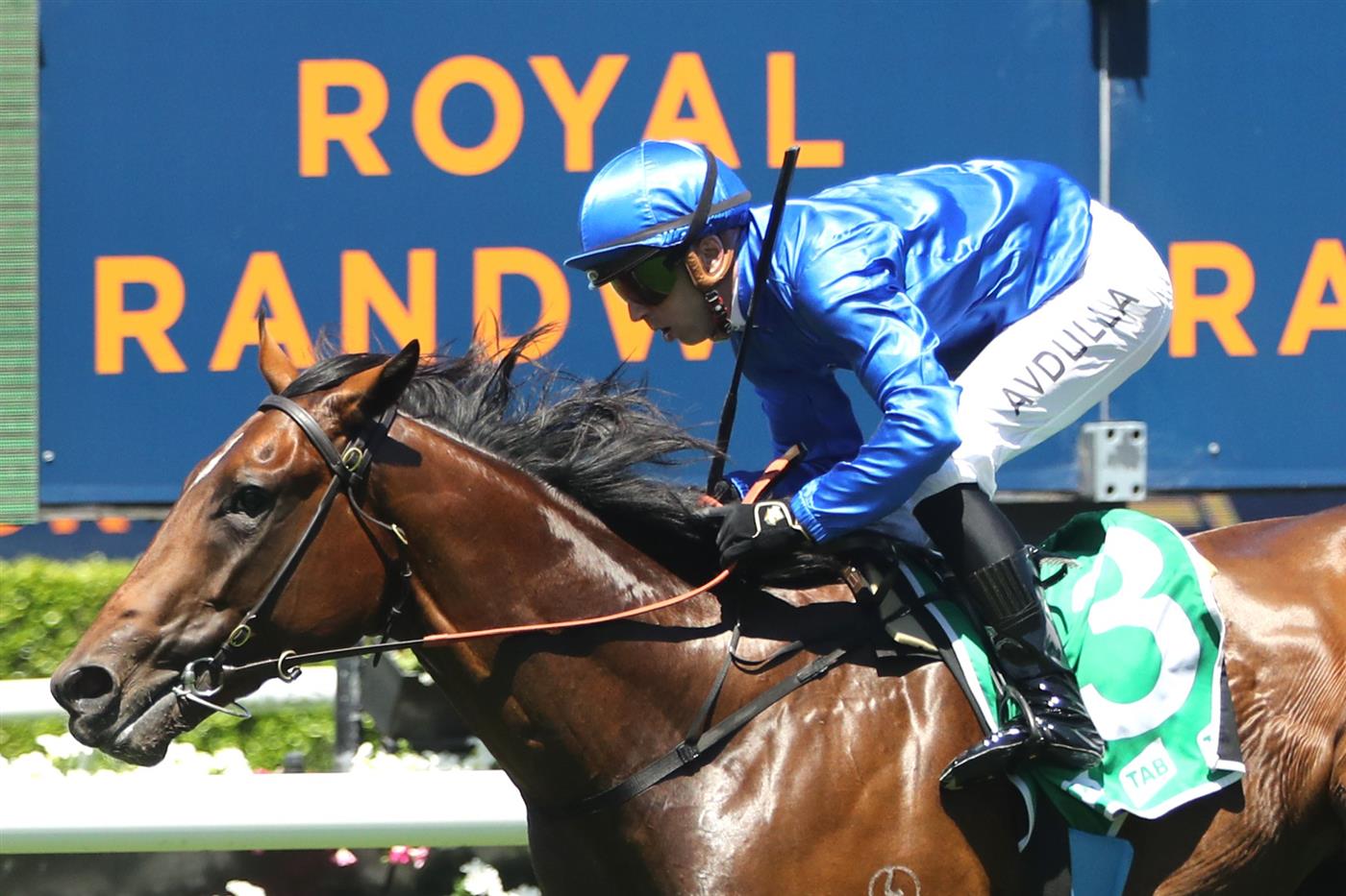 SYDNEY, AUSTRALIA - FEBRUARY 25: Brenton Avdulla riding Corniche wins Race 3 Elite Sand and Soil Skyline Stakes during TAB Chipping Norton Stakes Day - Sydney Racing at Royal Randwick Racecourse on February 25, 2023 in Sydney, Australia. (Photo by Jeremy Ng/Getty Images)